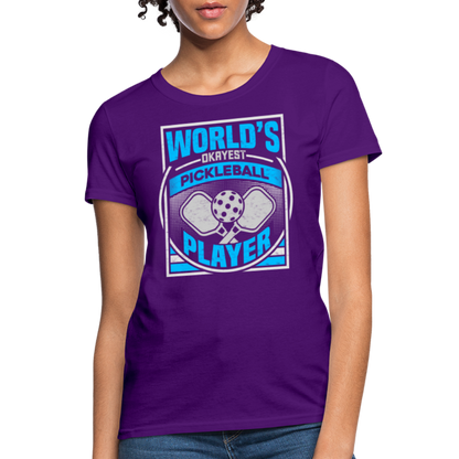 World's Okayest Pickleball Player Women's Contoured T-Shirt - purple