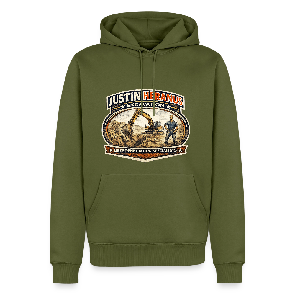 Justin Heranus Drilling Co Hoodie Funny Adult Humor Gear Color: khaki green