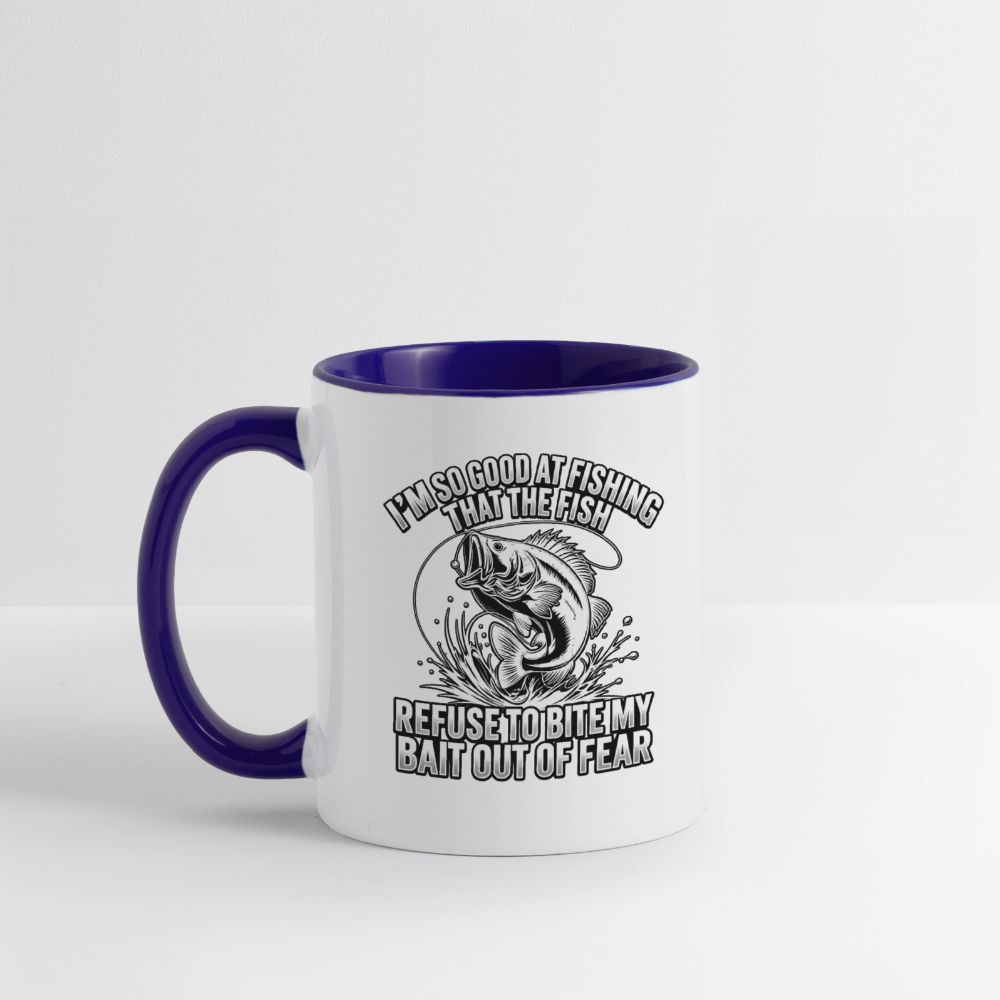 I’m So Good at Fishing the Fish Refuse to Bite Ceramic Mug - white/cobalt blue