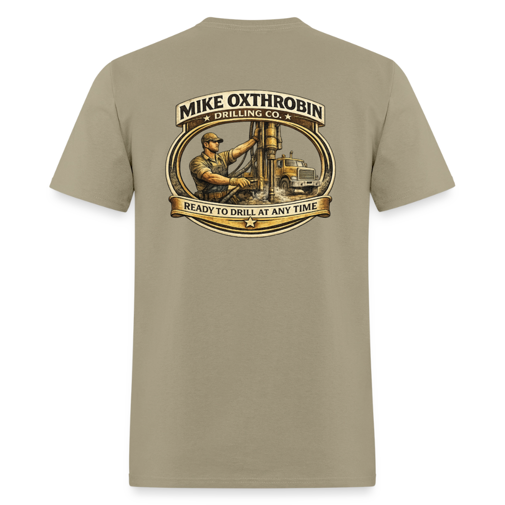 Mike Oxthrobin Drilling Co Double-Sided Funny Adult Humor Tee Color: charcoal