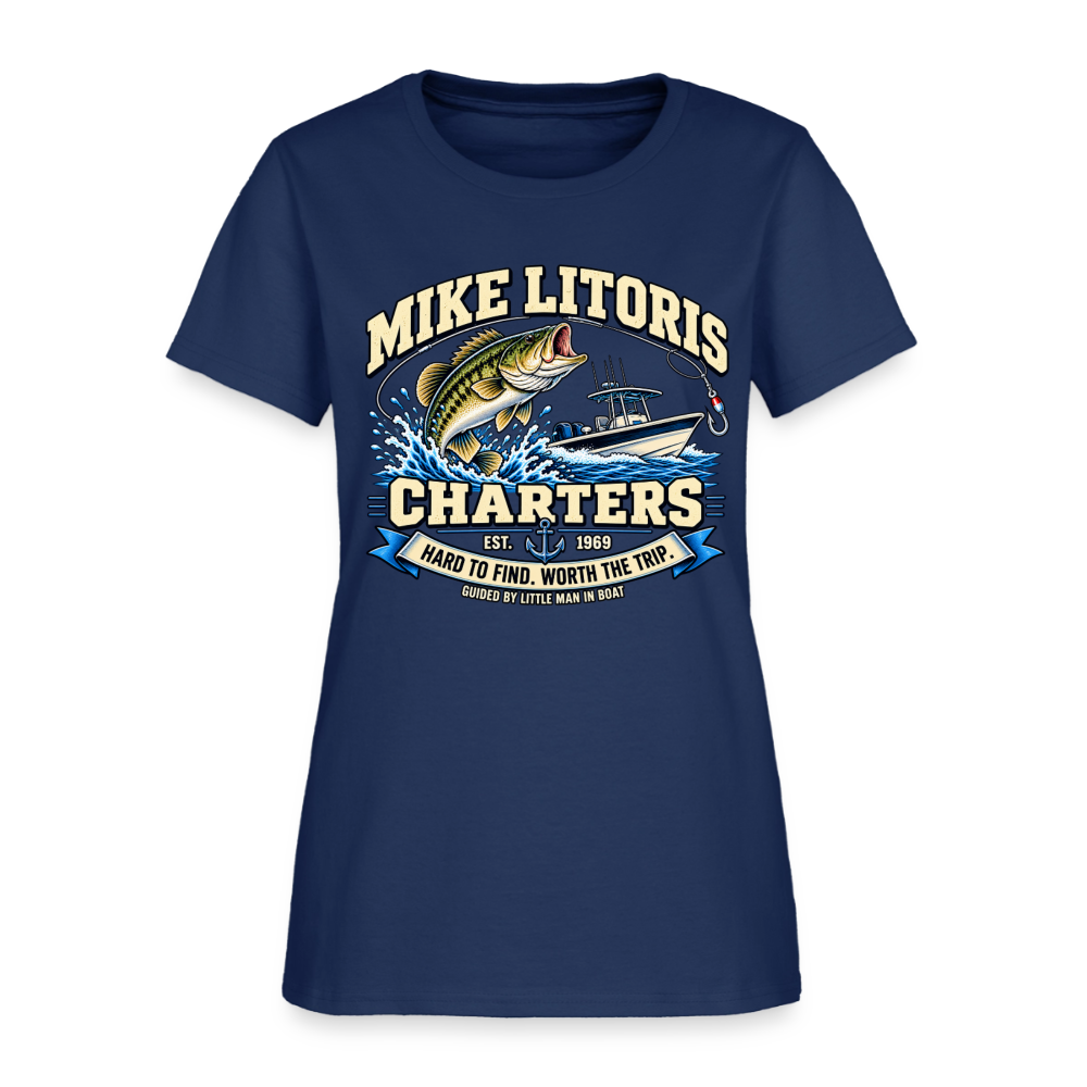 Mike Litoris Fishing Charters Women’s T-Shirt Color: Blue Dusk