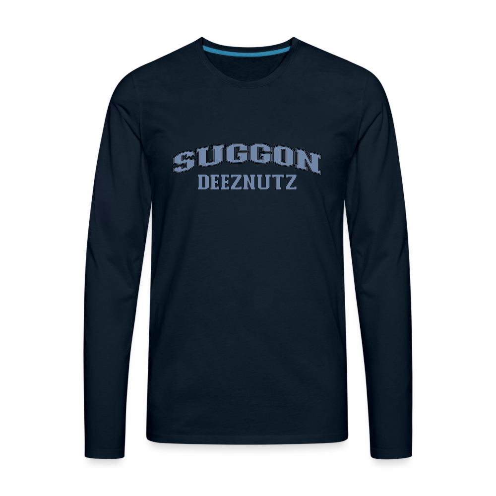 Suggon Deeznutz Men's Premium Long Sleeve T-Shirt (in Blue Ball Colors - Funny Sexual Humor) - deep navy