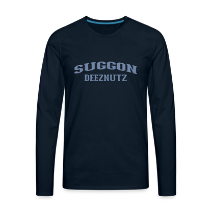 Suggon Deeznutz Men's Premium Long Sleeve T-Shirt (in Blue Ball Colors - Funny Sexual Humor) - deep navy