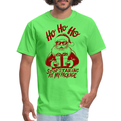 Ho Ho Ho Stop Staring Ay My Package (Funny Christmas Santa) T-Shirt - kiwi