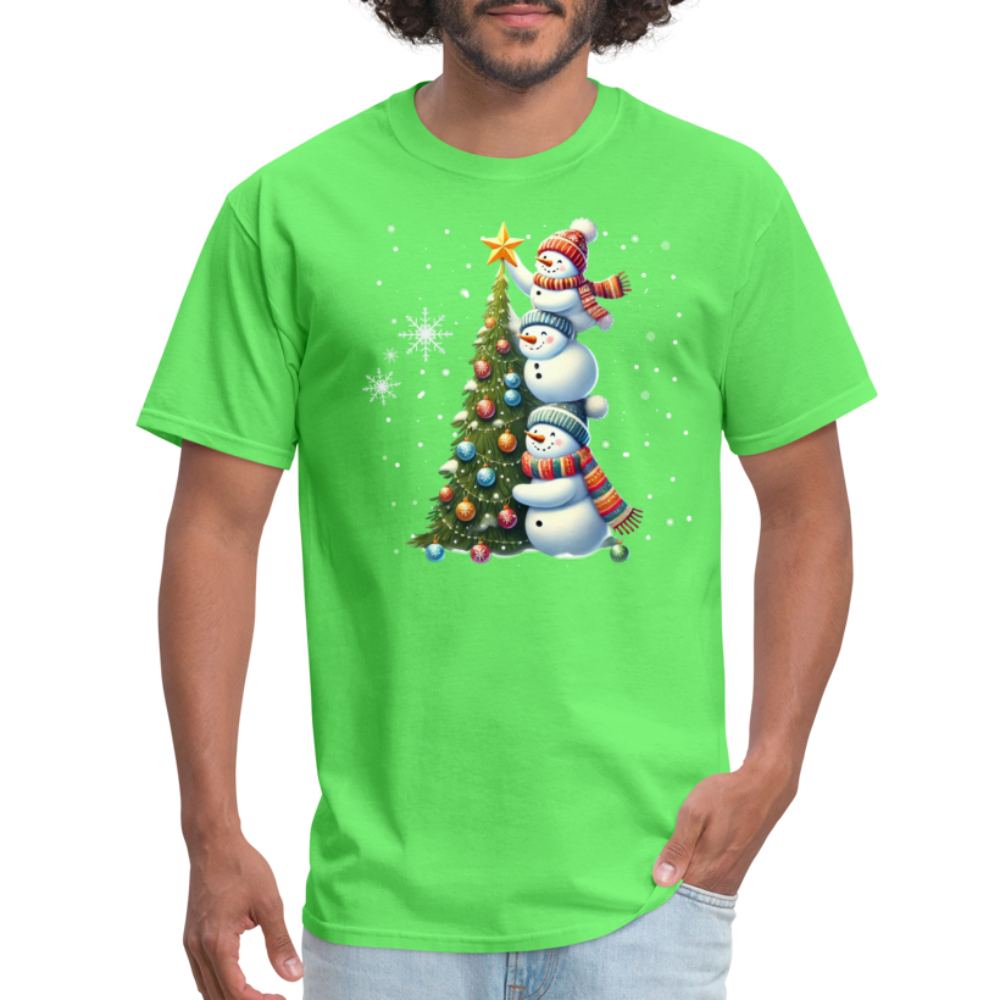 Cute Snowman Decorating Christmas Tree T-Shirt - kiwi