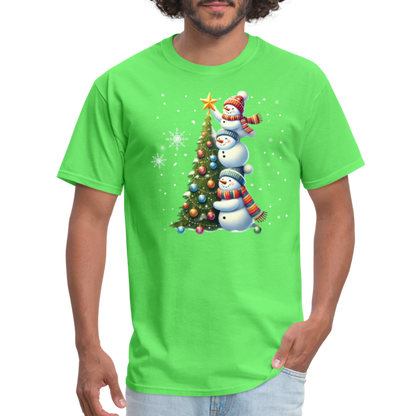 Cute Snowman Decorating Christmas Tree T-Shirt - kiwi