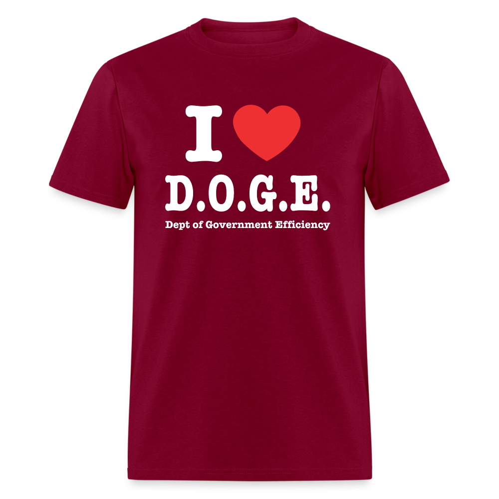 I Love DOGE (Dept of Government Efficiency) T-Shirt - burgundy