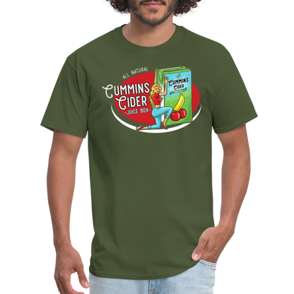 Cummins Cider Juice Box (Adult Sexual Humor) T-Shirt - military green