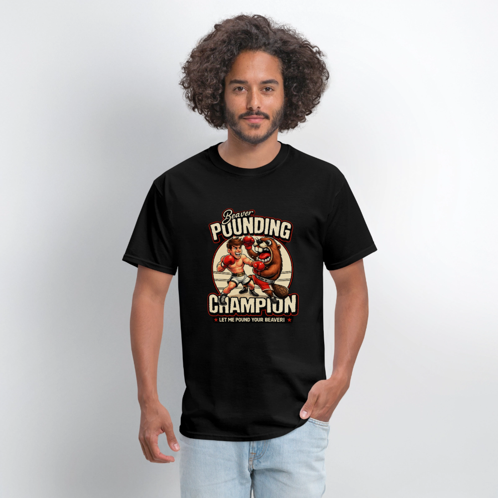 Beaver Pounding Champion Funny Adult Humor Graphic T-Shirt - black