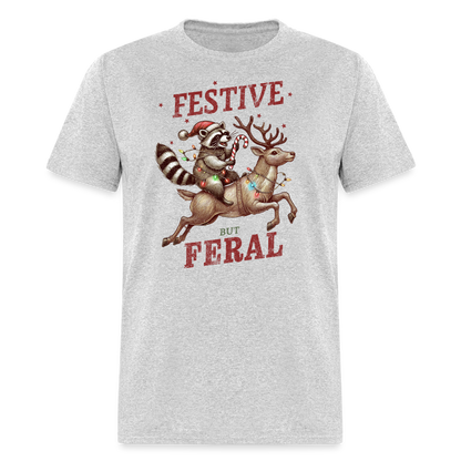 Festive But Feral Raccoon Christmas T-Shirt - heather gray