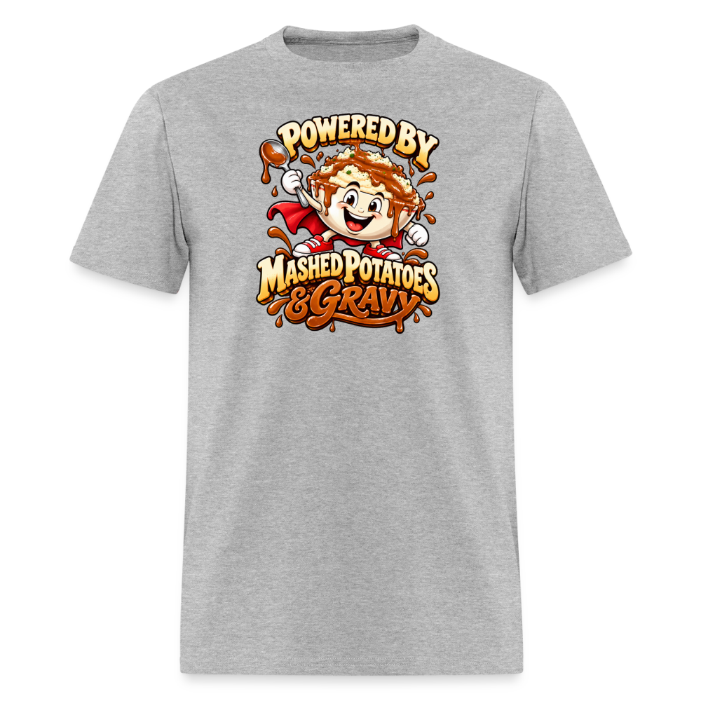 Powered by Mashed Potatoes & Gravy – Superhero T-Shirt - heather gray