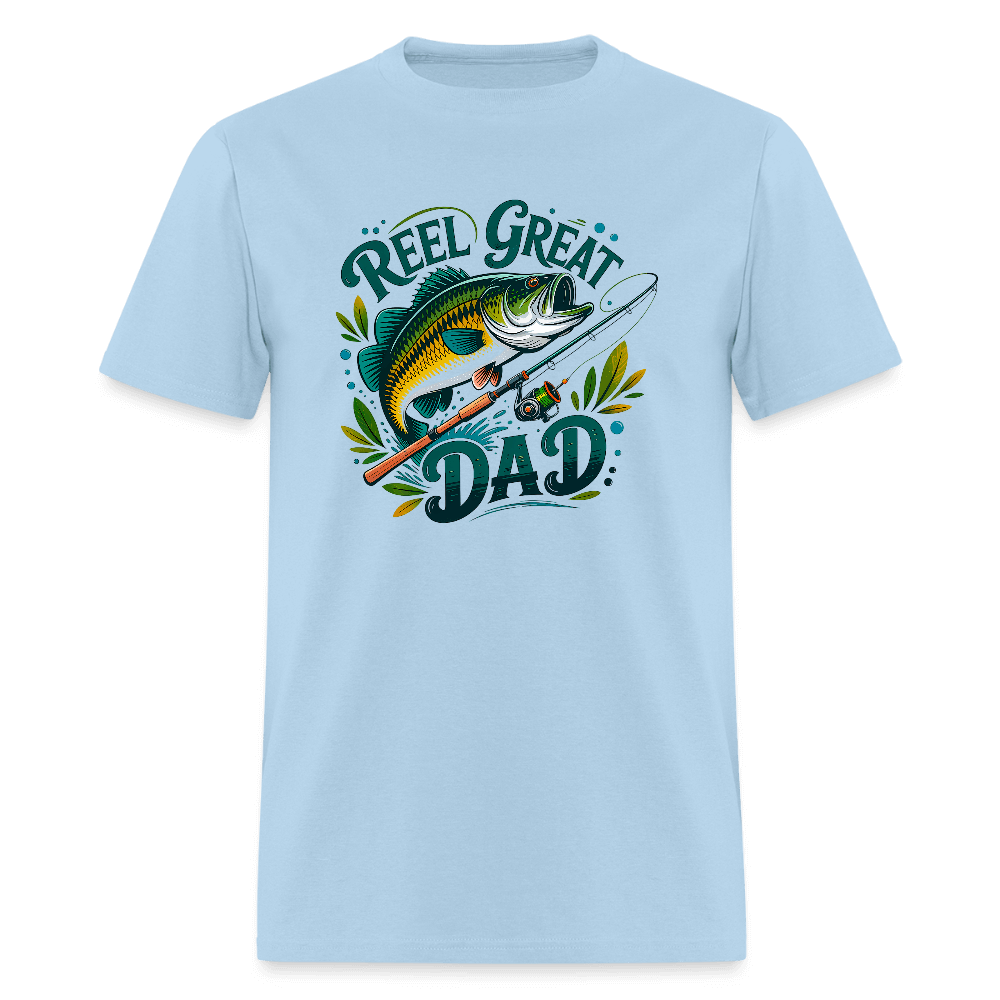 Reel Great Dad Funny Fishing T-Shirt with Rod & Fish - powder blue