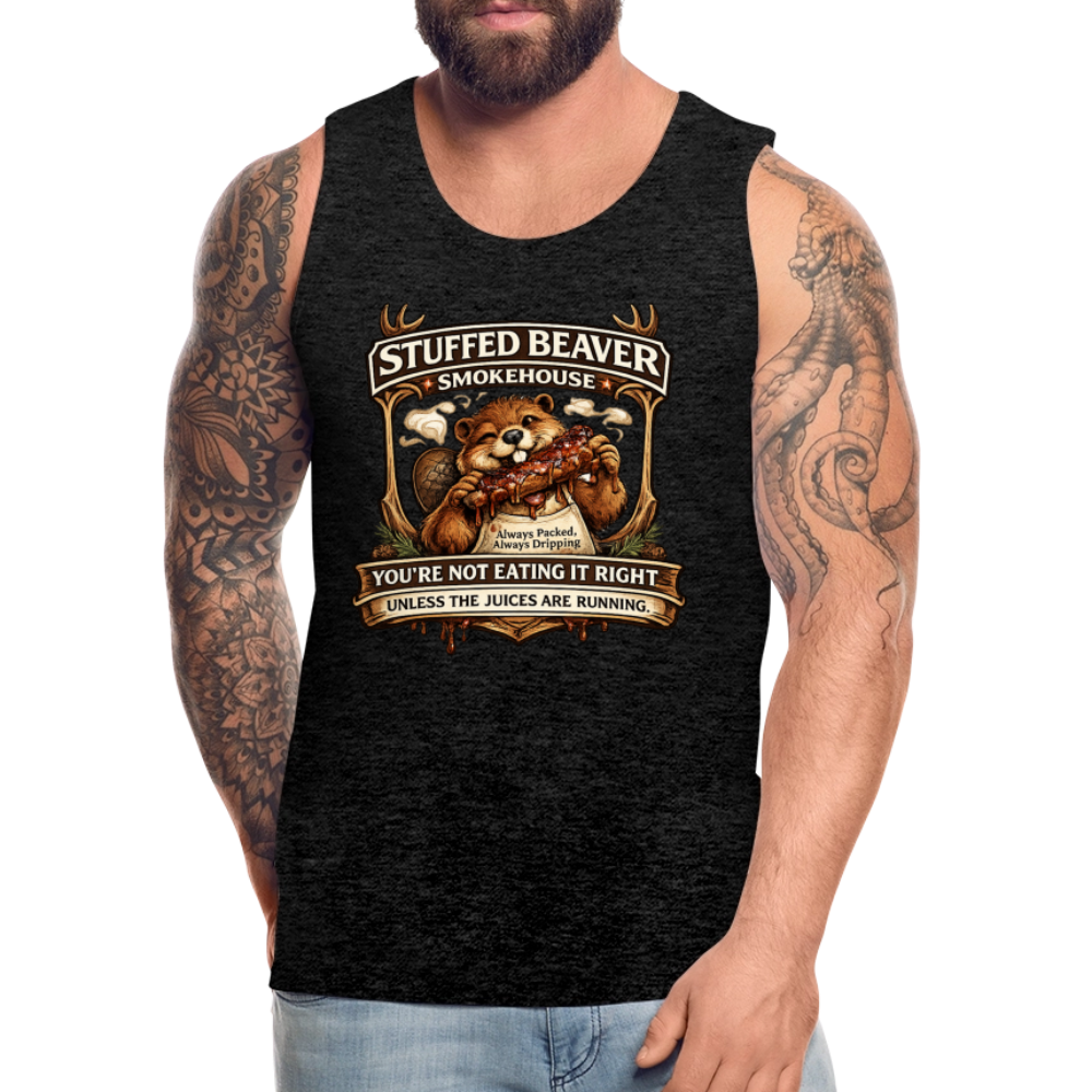 Stuffed Beaver Smokehouse Funny Tank Top Color: Deep Navy