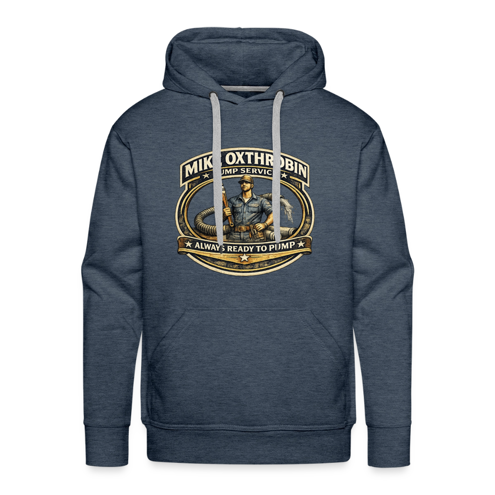 Mike Oxthrobin Pump Service Hoodie Funny Adult Humor Color: heather denim
