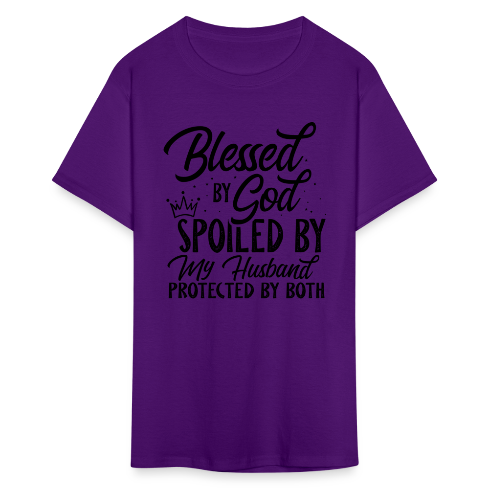 Blessed by God, Spoiled by My Husband Protected by Both T-Shirt - purple