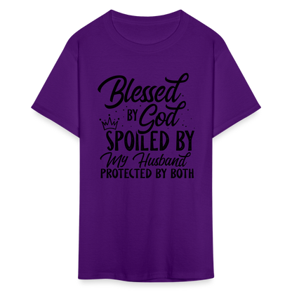 Blessed by God, Spoiled by My Husband Protected by Both T-Shirt - purple