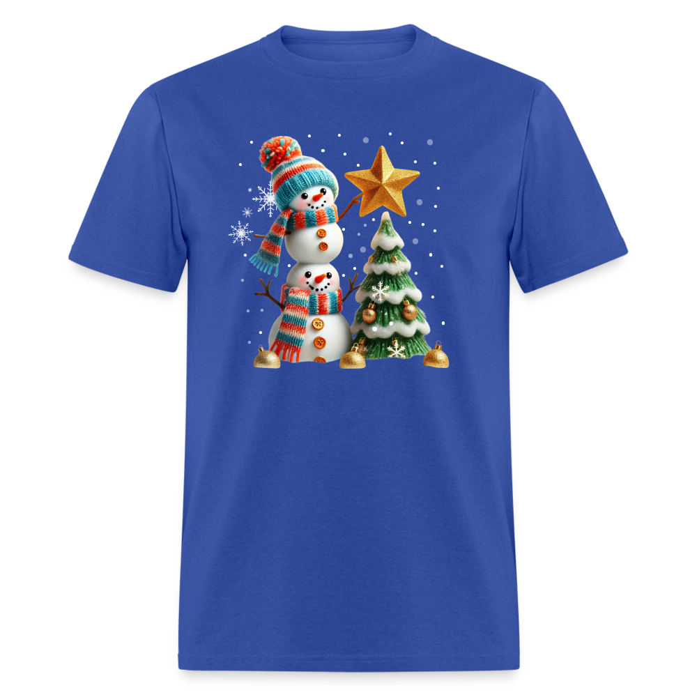 Cute Christmas Funny Snowman Decorating Tree T-Shirt - royal blue