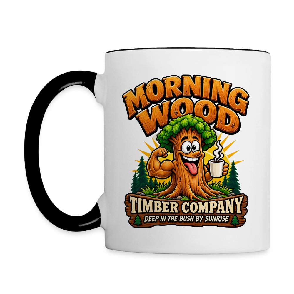 Morning Wood Timber Company Funny Ceramic Coffee Mug – Adult Humor Color: White/Black