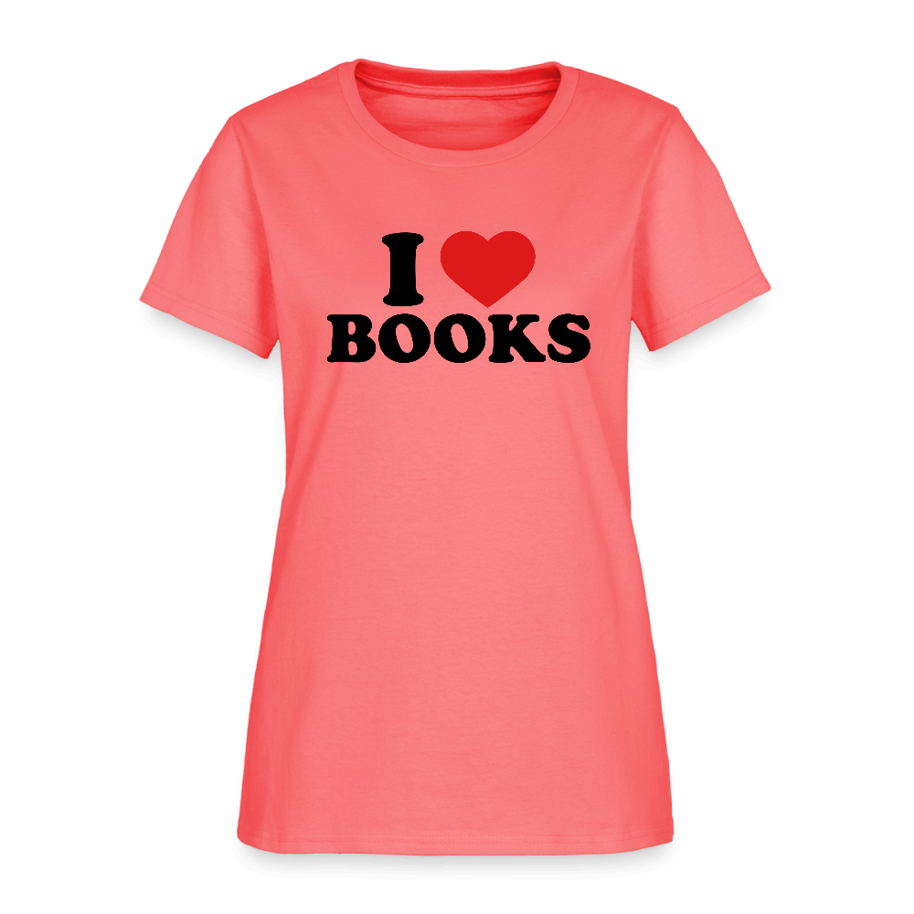 I Love Books Women’s T-Shirt Color: coral