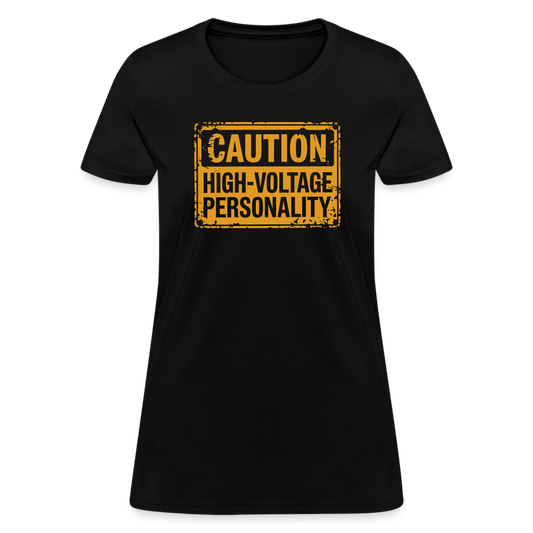 Caution High Voltage Personality Women's Contoured T-Shirt - black