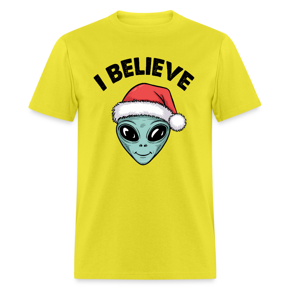 I Believe in Santa T-Shirt – Funny Alien Christmas Tee Color: yellow