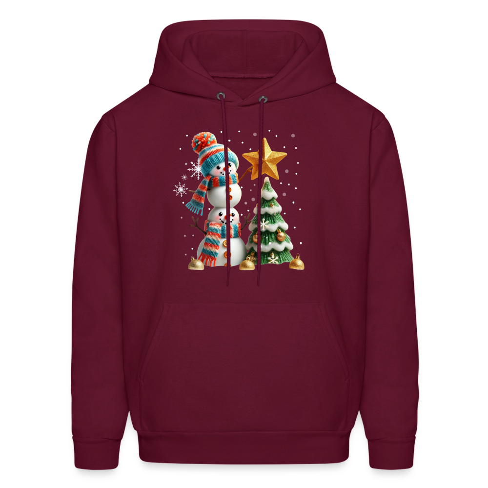 Cute Christmas Funny Snowman Decorating Tree Hoodie - burgundy