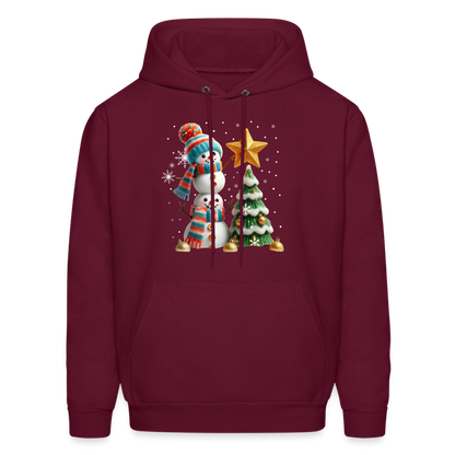 Cute Christmas Funny Snowman Decorating Tree Hoodie - burgundy