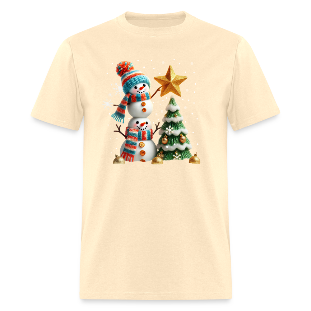 Cute Christmas Funny Snowman Decorating Tree T-Shirt - natural