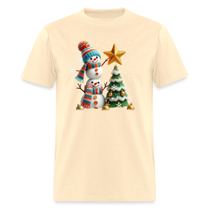 Cute Christmas Funny Snowman Decorating Tree T-Shirt - natural