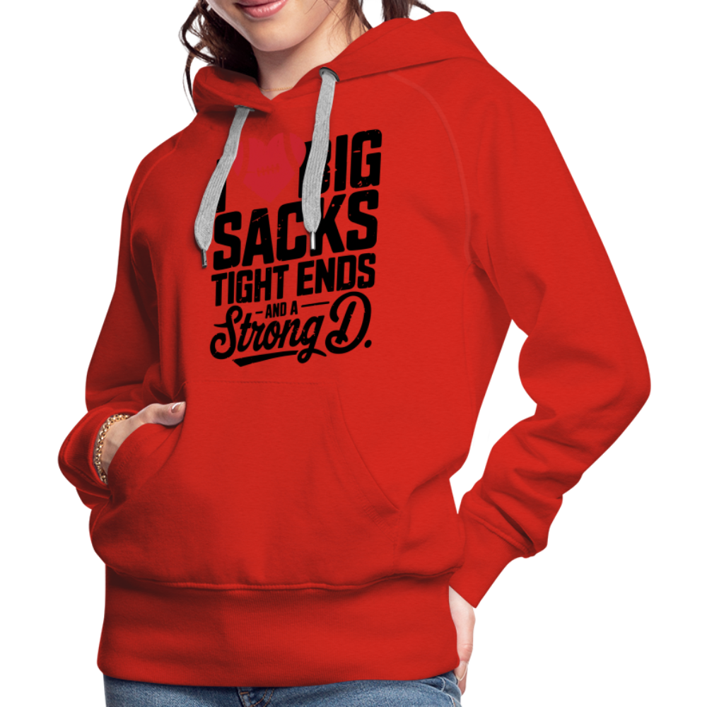 I Love Big Sacks Tight Ends and A Strong D Women’s Premium Hoodie (Football Season) - red