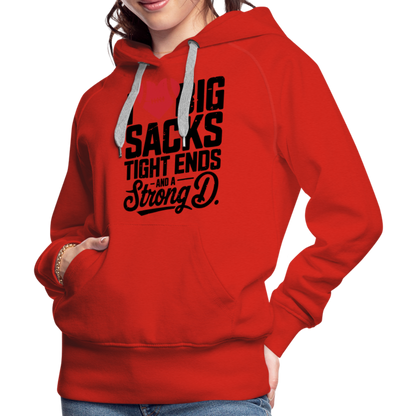 I Love Big Sacks Tight Ends and A Strong D Women’s Premium Hoodie (Football Season) - red