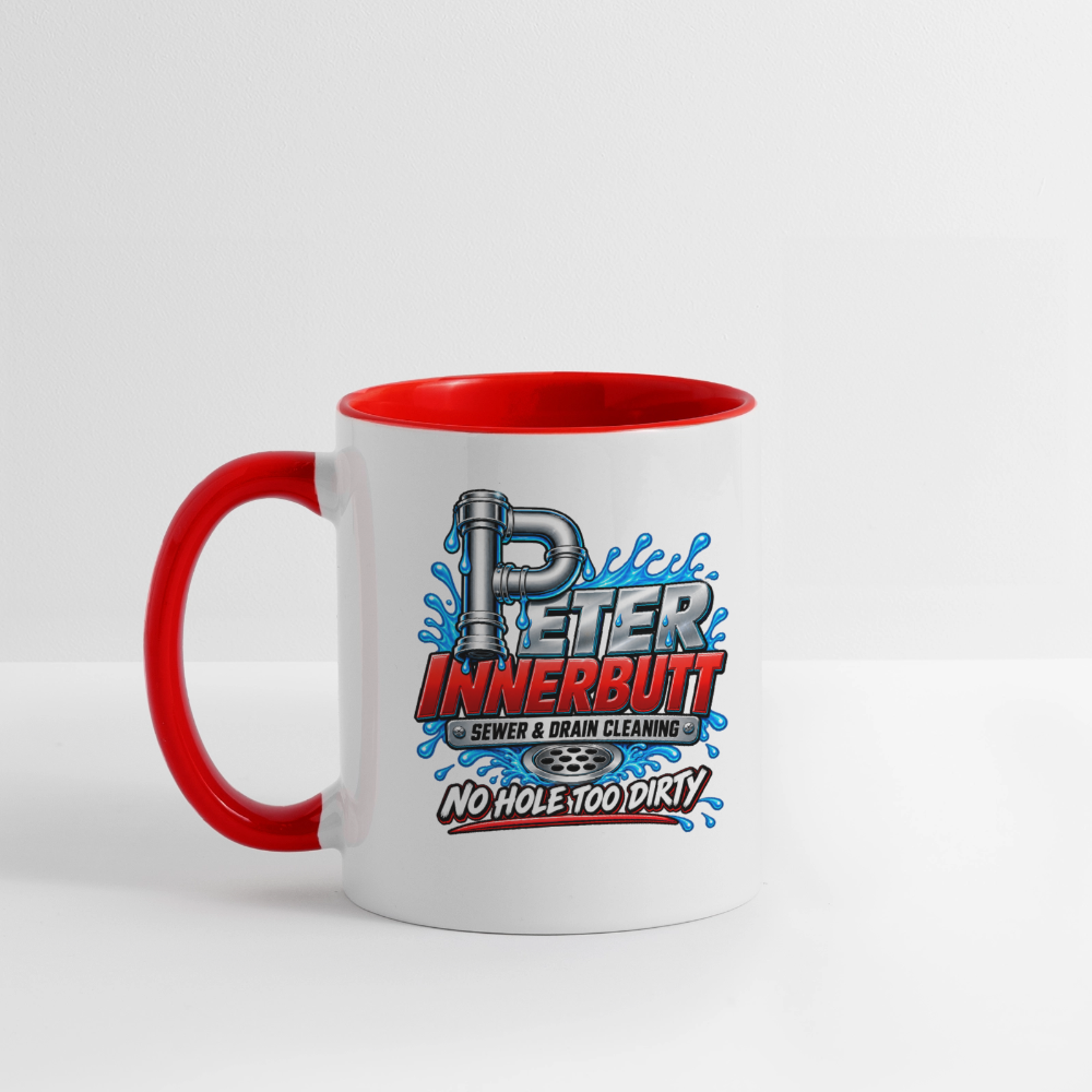 Peter Innerbutt Funny Ceramic Coffee Mug – No Hole Too Dirty Adult Humor Mug - white/red