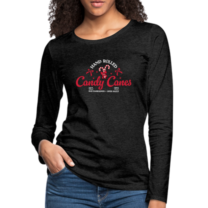 Hand Rolled Candy Canes Women's Premium Long Sleeve T-Shirt - charcoal grey