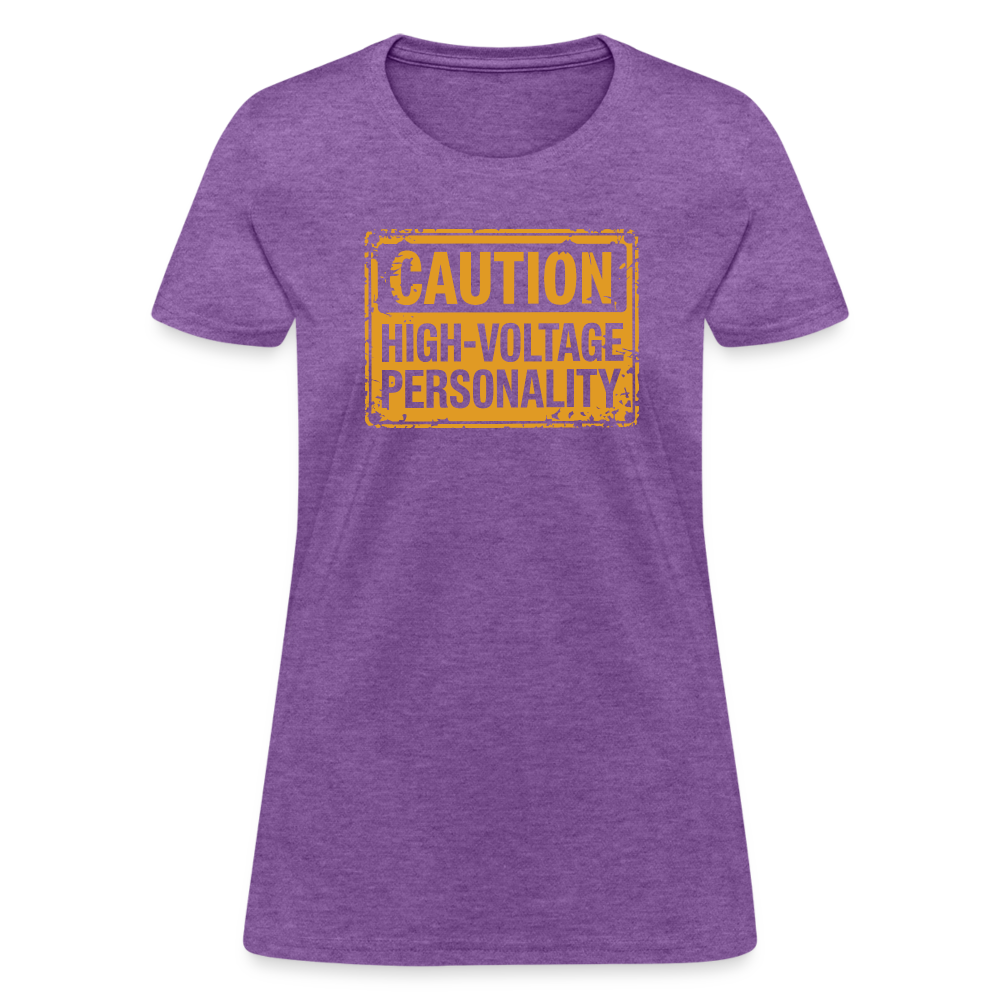 Caution High Voltage Personality Women's Contoured T-Shirt - purple heather