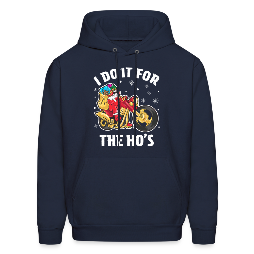 Christmas Biker Santa Riding Motorcycle I Do It For The Ho's Hoodie - navy