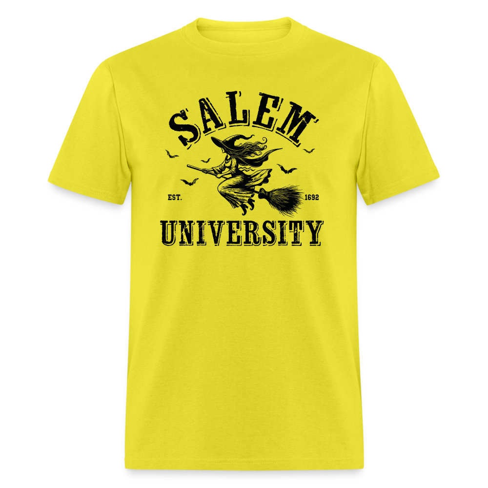Salem University T-Shirt (Halloween Witch Riding Broom) - yellow