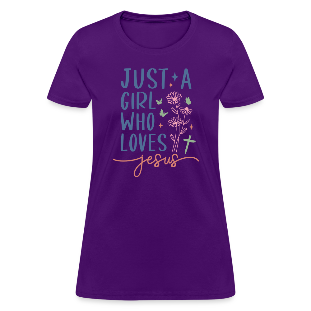 Just A Girl Who Loves Jesus Women's Contoured T-Shirt - purple