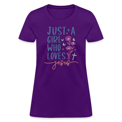 Just A Girl Who Loves Jesus Women's Contoured T-Shirt - purple