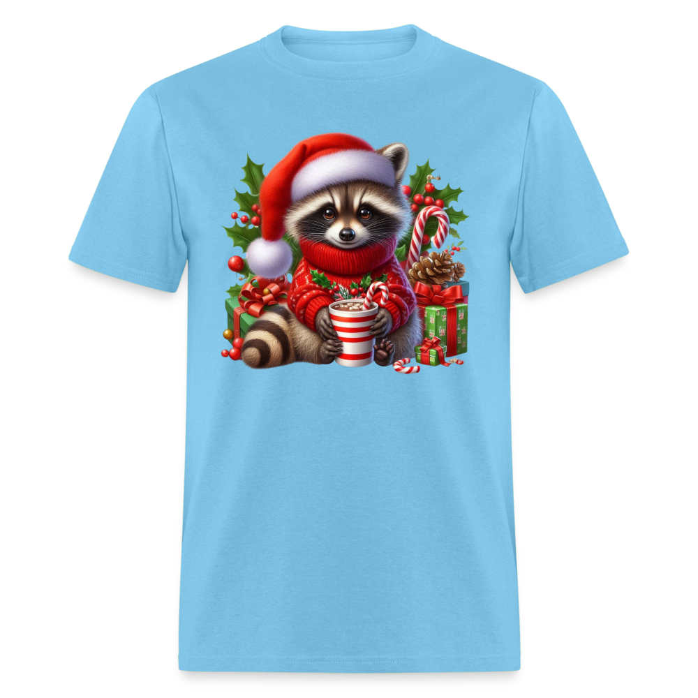 Christmas Cute Feral Raccoon T-Shirt - aquatic blue