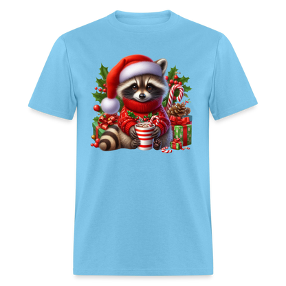 Christmas Cute Feral Raccoon T-Shirt - aquatic blue