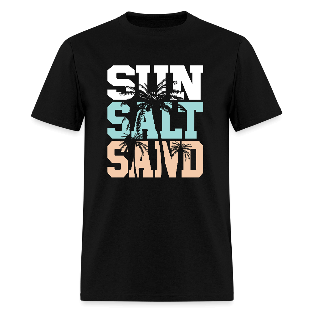 Sun Salt Sand Beach T-Shirt with Palm Tree Design - black