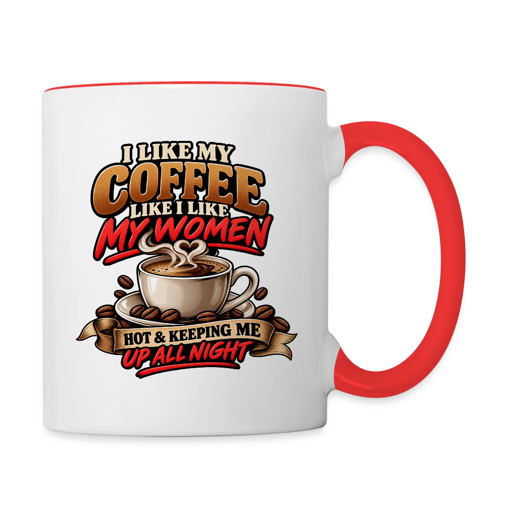 I Like My Coffee Like I Like My Women Funny Coffee Mug Color: White/Red