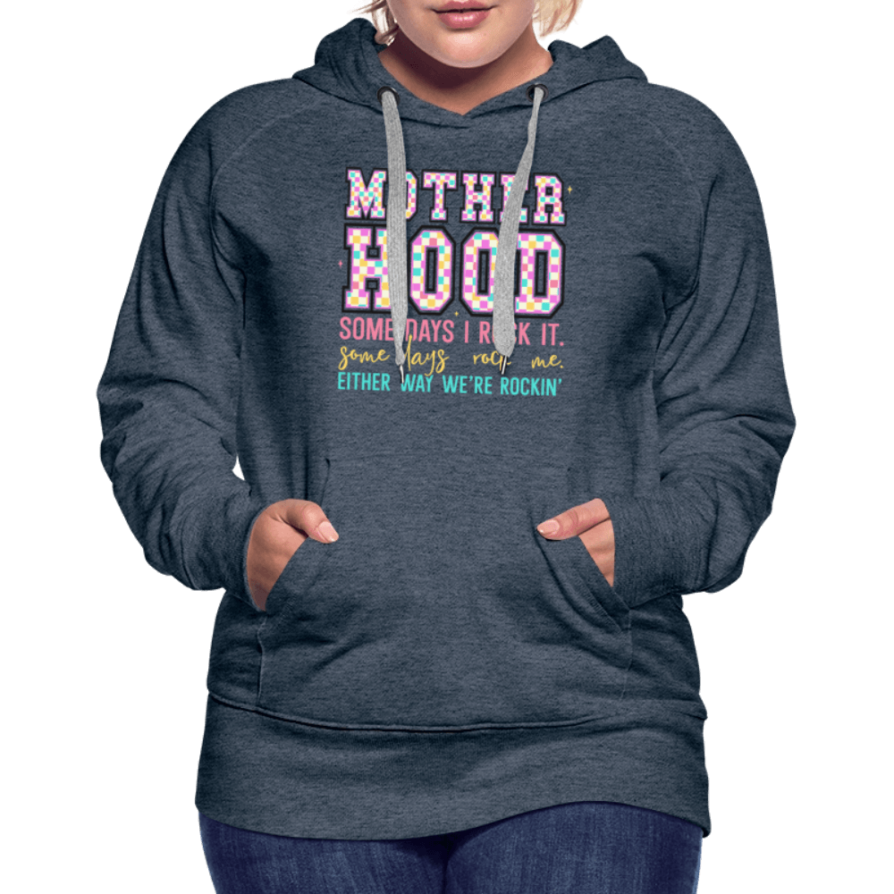 Motherhood Rocking It Funny Women’s Hoodie - heather denim