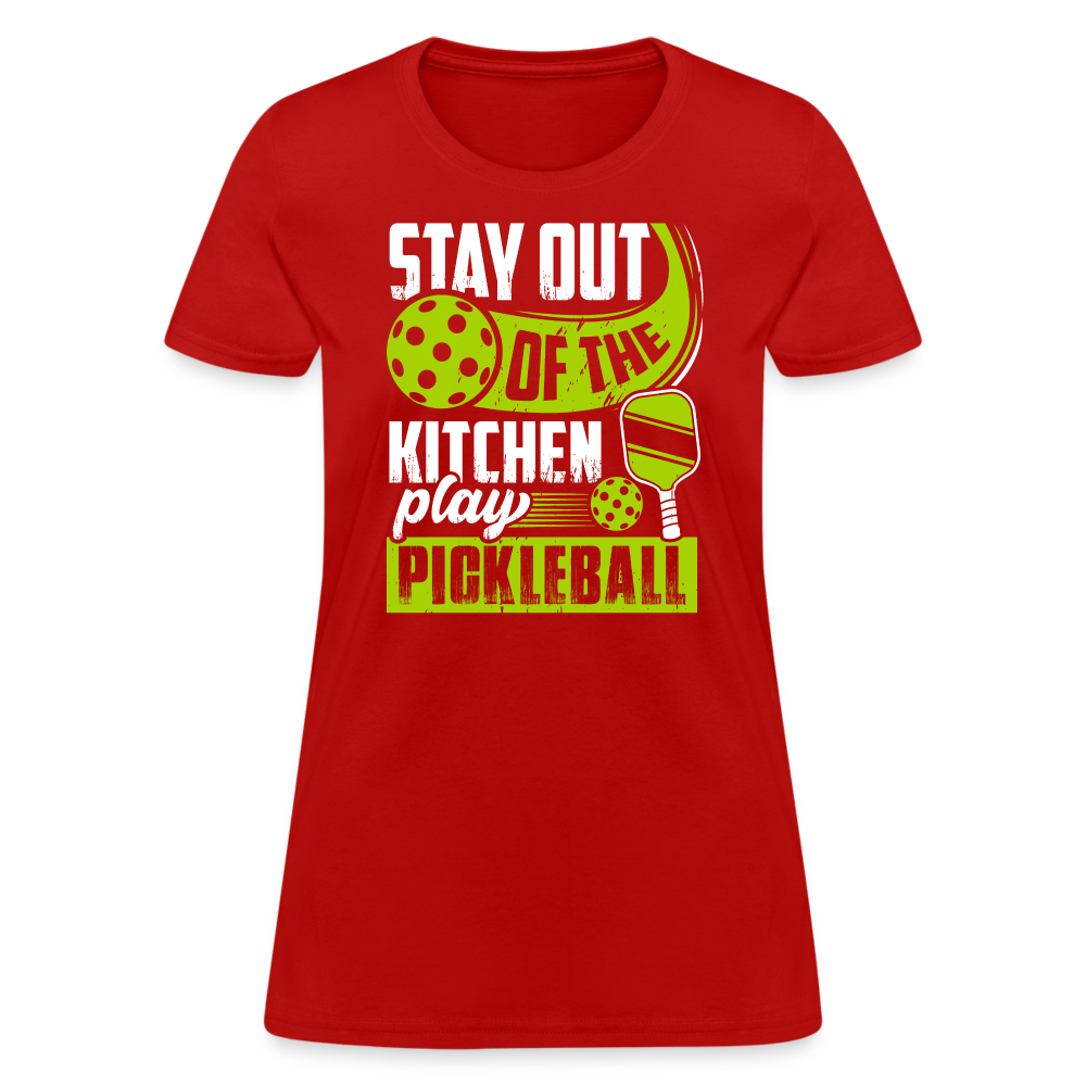 Stay Out Of The Kitchen Play Pickleball Women's Contoured T-Shirt - red