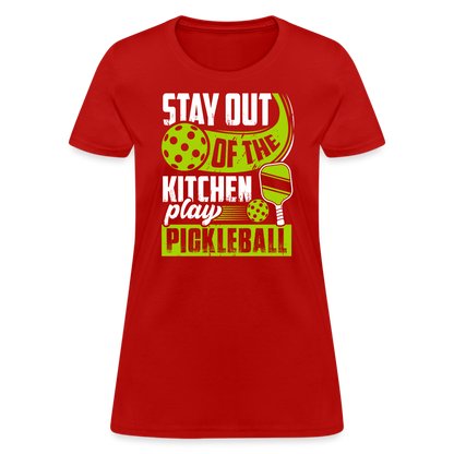 Stay Out Of The Kitchen Play Pickleball Women's Contoured T-Shirt - red