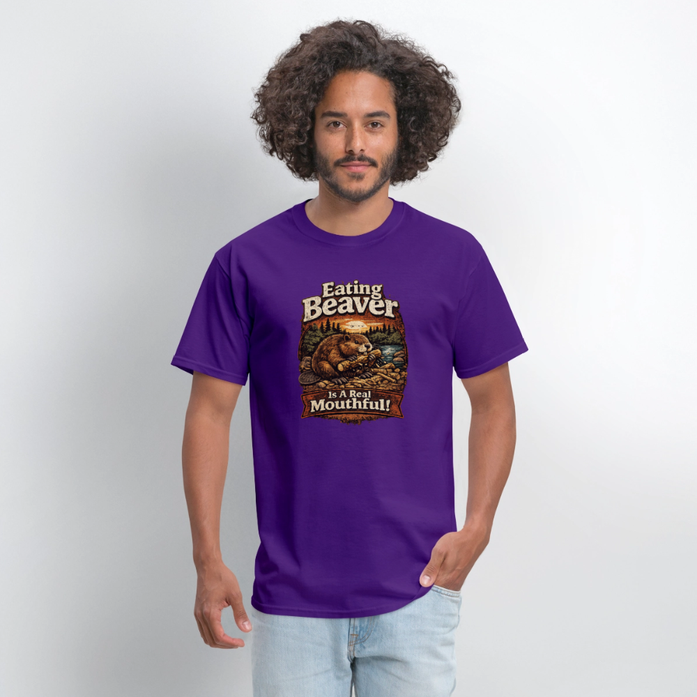 Eating Beaver is a Real Mouthful Funny Adult Humor Tee - purple