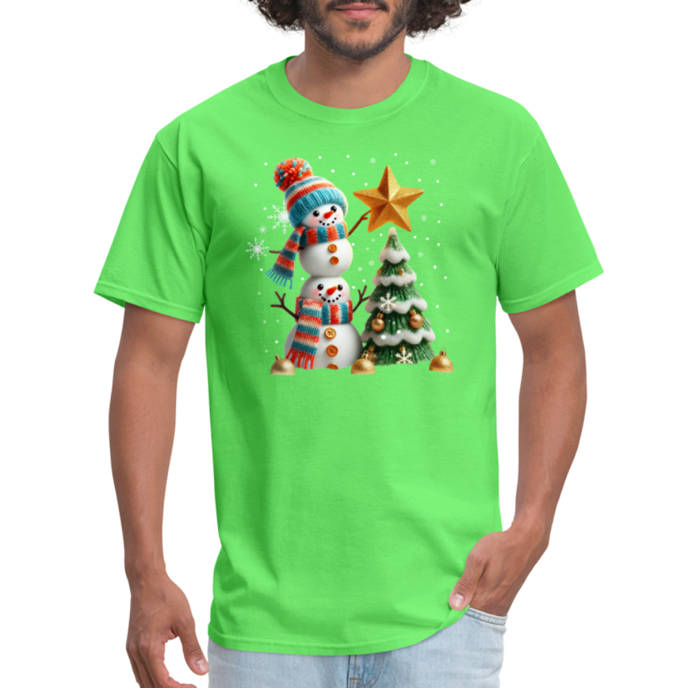 Cute Christmas Funny Snowman Decorating Tree T-Shirt - kiwi