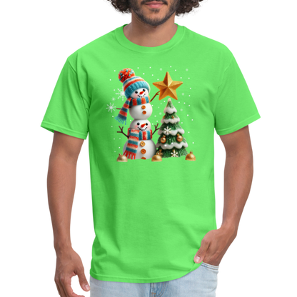 Cute Christmas Funny Snowman Decorating Tree T-Shirt - kiwi