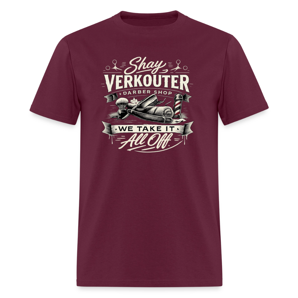 Shay Verkouter Barber Shop Funny Adult T-Shirt Color: Burgundy