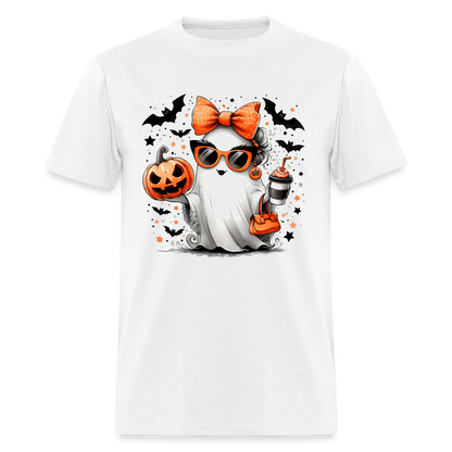 Cute Halloween Ghost with Pumpkins and Bats T-Shirt - white